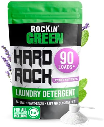 Rockin' Green Hard Rock Laundry Detergent for Hard Water (90 Loads), Plant based, Natural Laundry Detergent Powder, Biodegradable Odor Fighter, Safe for Sensitive Skin, 45 oz (Lavender Mint Revival)