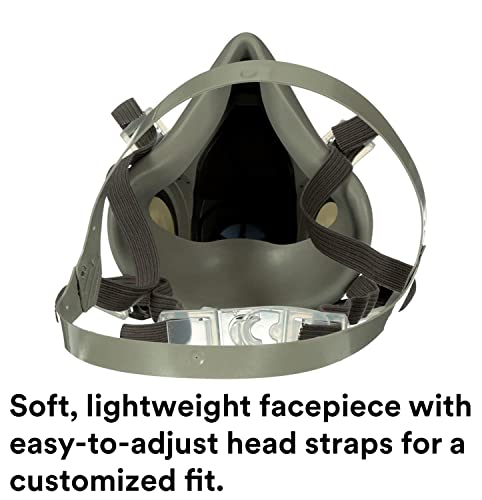 3M Half Facepiece Reusable Respirator 6200, NIOSH, Four-Point Harness, Comfortable Fit, Dual Airline Supplied Air Compatible, Bayonet Connections, Painting, Sanding, Cleaning, Medium