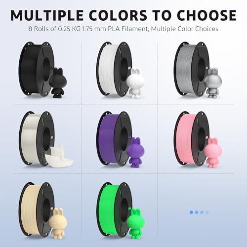 ELEGOO 250g PLA Plus Filament Bundle 1.75mm, 8 Colors 3D Printer Filaments Dimensional Accuracy +/- 0.02mm, 8 Pack 250g Spool Black/White/Space Grey/Translucent/Beige/Neon Green/Pink/Purple