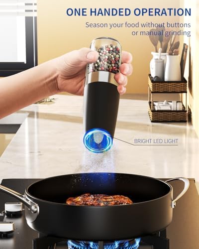 CIRCLE JOY Gravity Electric Salt and Pepper Grinder Set Automatic Salt and Pepper Grinder Set with LED Light, Battery Operated, Adjustable Coarseness, Large Capacity, for Home Kitchen BBQ