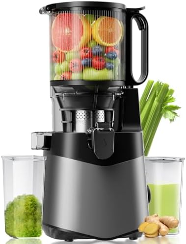Cold Press Juicer, 5.3" Wide Feed Chute Juice Extractor Machine with 400W, High Juice Yield, Slow Masticating Juicer for Whole Vegetables & Fruits, Deep Grey