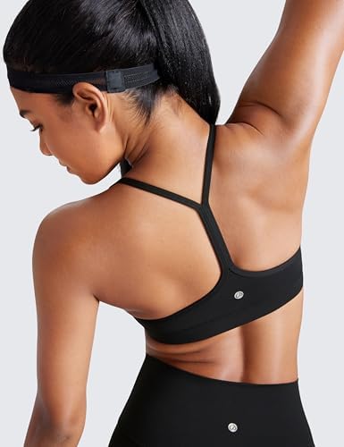 CRZ YOGA Butterluxe Womens Y Back Sports Bra - Padded Racerback Low Impact Spaghetti Thin Strap Workout Yoga Top