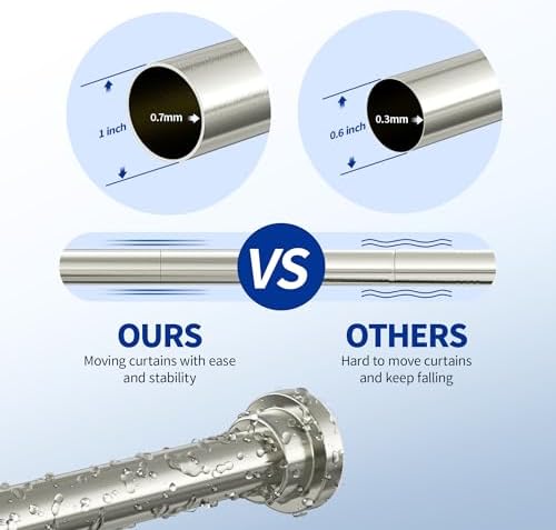 Shower Curtain Rod, 1" Diameter Heavy Duty Tension Shower Rod, Non Slip Adjustable 28-74 inch No Drill Shower Curtain Rods Spring Tension For Bathroom, Shower Stall, No Rust, Brushed Nickel