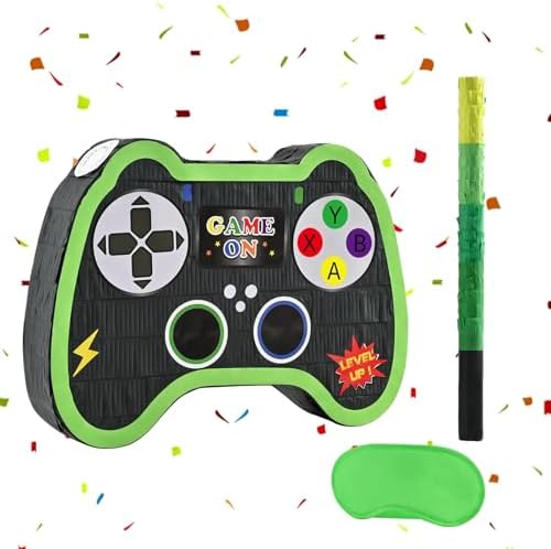 WERNNSAI Video Game Controller Piñata - Game Party Supplies Piñata Bundle with Blindfold and Bat for Boys Kids Gaming Theme Birthday Party Game Carnival Activity Decorations (15.7" x 12.2" x 3.1")