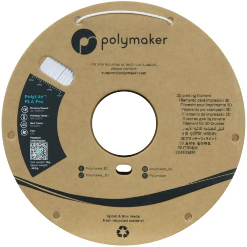 Polymaker PLA PRO Filament 1.75mm 1kg, Tough & High Rigidity Cold White 3D Printing Filament, PolyLite PLA PRO 3D Printer Filament 1.75mm, Print with Most 3D Printers
