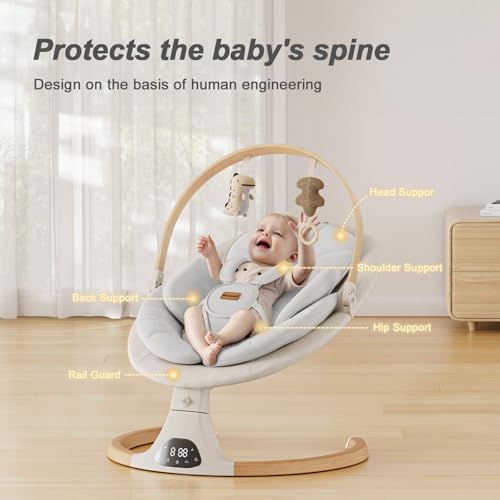 Baby Swings for Infants, Monamii Baby Swing, Bluetooth Infant Swing with Music Speaker, 5 Speeds and Remote Control, Indoor & Outdoor Use (Beige)