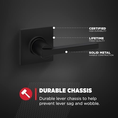Kwikset Casey Interior Passage Door Handle, Lever For Closet and Hallway Doors, Reversible Non-Locking Handle Lever, Matte Black , with Microban Protection