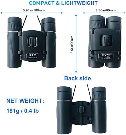 8x21 Compact Binoculars for Adults Teens, Mini Small Full Optical Binoculars for Bird Watching Opera Hiking Hunting Travel Concert (Black)