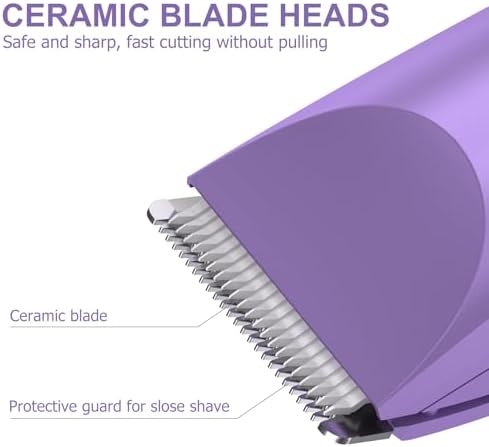 OLOV Electric Body Hair Trimmer - Groin Trimmer for Men - Bikini Trimmer Women - Wet/Dry Shaver Groomer, Replaceable Ceramic Blade Heads, USB Recharge Dock, Waterproof Hygiene Razor, Bright Purple