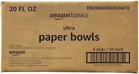 Amazon Basics Ultra Paper Bowls, 20 Oz, Disposable, 300 Count, White (6 packs of 50)