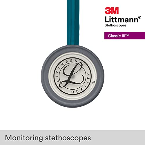 3M Littmann Classic III Monitoring Stethoscope, 5623, More Than 2X as Loud, Weighs Less, Stainless Steel Chestpiece, 27" Caribbean Blue Tube