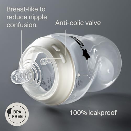 Tommee Tippee Natural Start Anti-Colic 9 oz BPA Free Baby Bottles, 0+ Months, Slow Flow Breast-Like Nipple, Self Sterilizing, Designed for Seamless Transition Between Bottle & Breast, Fiesta,Pack of 6