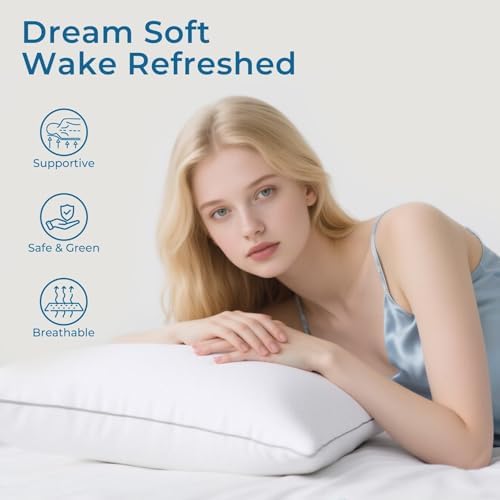 Sasttie Pillows Queen Size Set of 2, Bed Pillows for Side, Back, and Stomach Sleepers - Oeko-Tex Certified Down Alternative Plump Filling - Hotel Quality and Machine Washable, 2 Pack