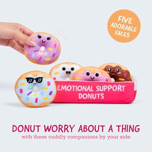 WHAT DO YOU MEME? Emotional Support Donuts by Relatable, Cuddly Stuffed Animals and Toys, Squishy Toys and Plushies, Great Ideas for Loved Ones of All Ages, Includes 5 Plushies with Carrying Basket