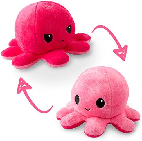 TeeTurtle - The Original Reversible Octopus Plushie - Light Pink + Dark Pink - Cute Sensory Fidget Stuffed Animals That Show Your Mood