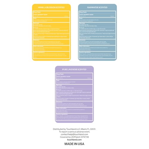 Touchland Power Mist Hydrating Hand Sanitizer Spray, BLOSSOM Trio Set (Lavender, Vanilla, Rainwater), 1 FL. OZ. Travel Size (Set of 3)