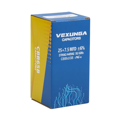 25/7.5 uF 25+7.5 MFD 370V or 440V Dual Run Start Round A/C Capacitor 25 7.5 uF 370 440 Volt VAC CBB65 Air Conditioner Capacitors for AC Unit Fan Motor Start Heat Pump Condenser Straight Cool