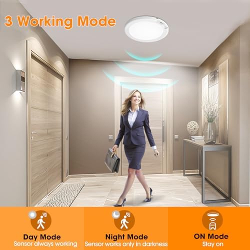 Rechargeable Motion Sensor Ceiling Light with Remote - Magnetic Wireless Ceiling Light Battery Powered for Closet Shower Stairs Shed Hallway Porch Patio ect