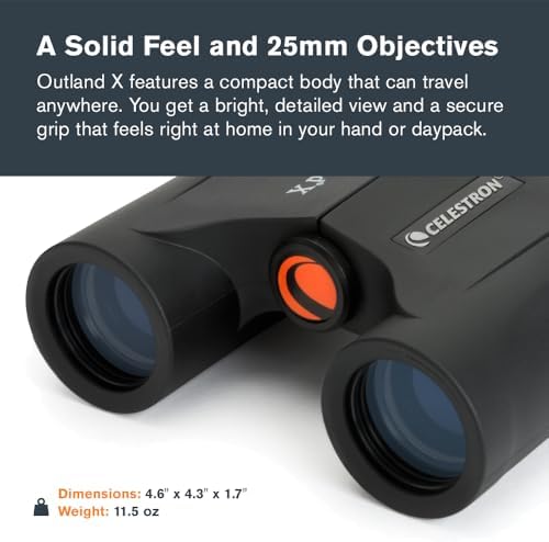 Celestron - Outland X 8x25 Binoculars – Ideal for Birding and Outdoors – 25mm Objective Lenses – Wide 8.2° Field of View – BaK-4 Prisms – Multi-Coated – Waterproof and Fogproof
