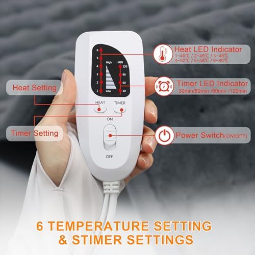 Heating Pad-Electric Heating Pads for Back,Neck,Abdomen,Moist Heated Pad for Shoulder,Knee,Hot Pad for Arms and Legs,Dry&Moist Heat & Auto Shut Off(Charcoal Gray, 12''×24')