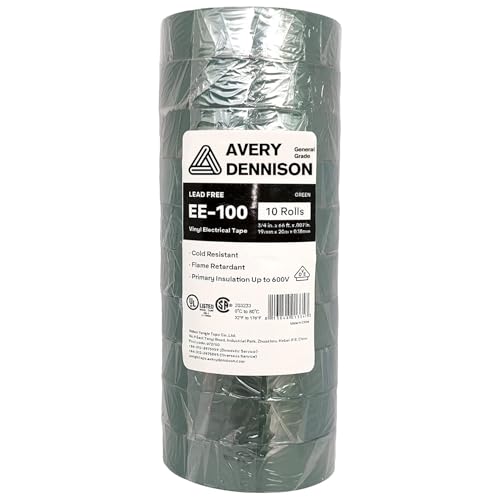 Electrical Tape, 10 Rolls General Use PVC Electric Tape, UL/CSA Listed ¾ in x 66 ft Insulating Vinyl Tape for Electrical, Repairs, Automotive and Equipment, EE-100, Green