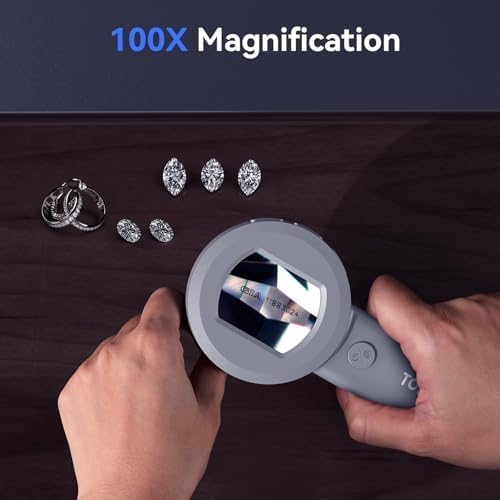 TOMLOV P10 Microscope for Adults Kids, Portable 100X Illuminated Jewelers Loupe, Handheld Coin Magnifier with Light for Collectors, Pocket Trichome Magnifying Glass, Digital Microscope with 2" Screen