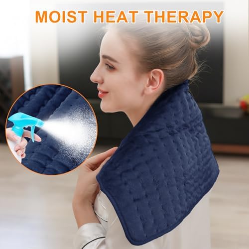 Electric Heating Pads,Heating Pad for Back,Shoulder,Hot Pad for Neck and Arms,Abdomen,Moist Heated Pad for Legs and Knee,Auto Shut Off(Navy Blue, 24''×12'')