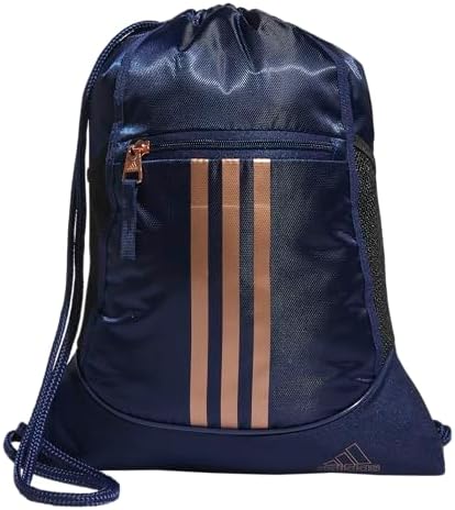 adidas Alliance Sackpack, Drawstring Backpack, Lightweight Small Gym Bag for Women and Men, Dark Blue/Rose Gold, One Size