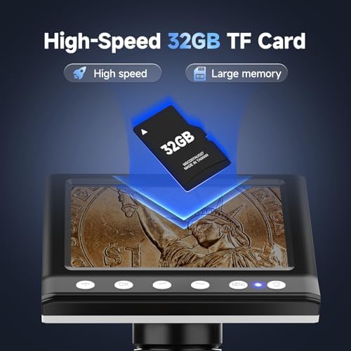 LPM7 4.3" Coin Microscope, IPS Digital Microscope for Adults, Coin Magnifier with 8 LED Lights, Windows Compatible, Include 32GB Memory Card