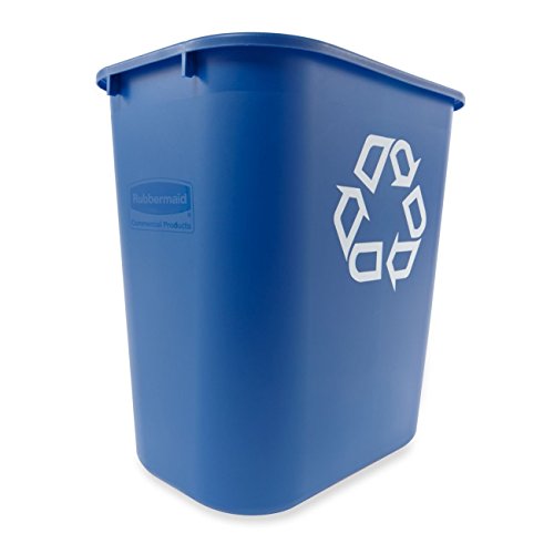 Rubbermaid Commercial Products Deskside Recycling Can, 7-Gallon/28-Quart, Blue Recycling Symbol, Plastic, for Bedroom/Bathroom/Office/Under Desk/Sink, Pack of 4