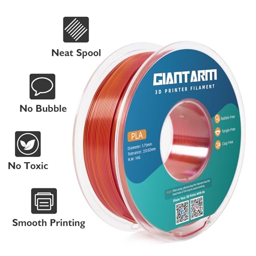 GIANTARM Dual Color PLA Filament, Silk PLA Filament 1.75mm +/-0.02mm,1KG Spool(2.2lbs) Vacuum Packaging, 3D Printing Filaments Fit Most FDM Printer