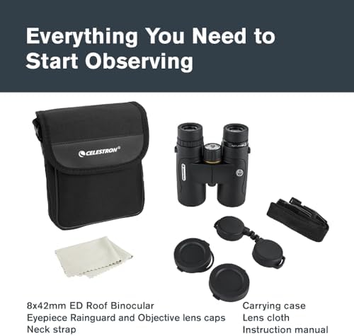 Celestron – Nature DX ED 8x42 Premium Binoculars – Extra-Low Dispersion Objective Lenses – Outdoor and Birding Binocular – Fully Multi-Coated with BaK-4 Prisms – Rubber Armored, Fogproof, Waterproof