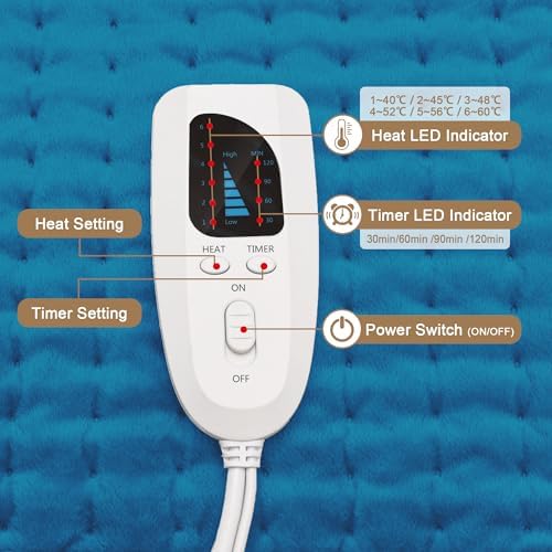 Heating Pad,Electric Heating Pad for Back,Neck,Abdomen,Moist Heated Pad for Shoulder,Knee,Hot Pad for Arms and Legs,Dry&Moist Heat & Auto Shut Off(DeepSkyBlue, 20''×24')