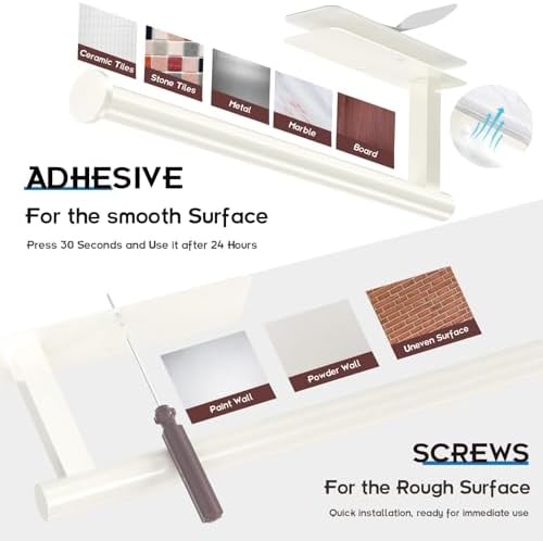 ASTOFLI Paper Towel Holder Under Cabinet No Drilling, Self Adhesive Paper Towel Holder Wall Mount for Kitchen Rack, Under Counter Napin Holder No Drill, RV, 304 Stainless Steel, White 2 Pack