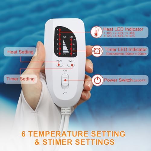 Heating Pads,Electric Heating Pads for Back,Shoulder,Hot Pad for Neck and Arms,Abdomen,Moist Heated Pad for Legs and Knee,Auto Shut Off(Deep Sky Blue, 24''×12'')