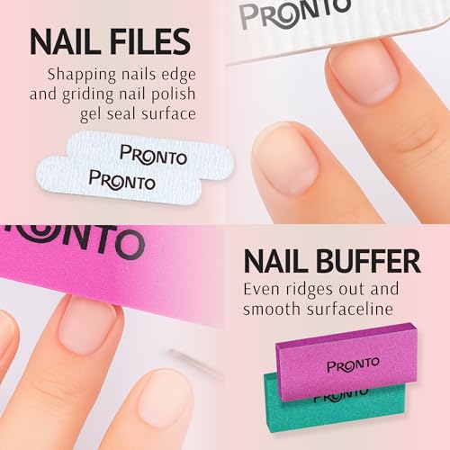 Pronto Pure Acetone 16 oz Nail Polish Remover Gel NailKit, Acrylic Nail Kit Including Cuticle pusher, Nail File, Nail Buffer, and Nail scraper- Ideal For Gel Nail Polish & Dip Powder Removal