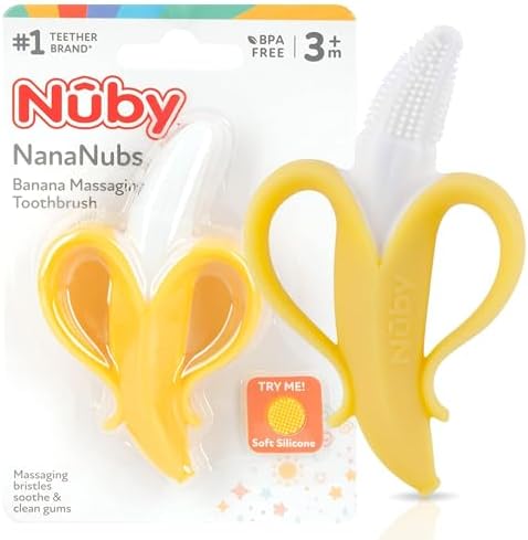 Nuby Nananubs Banana Massaging Teether – Baby Teething Toys 3 Months and Up, Silicone Teether for Sore Gums, Infant Toy, Baby Essentials, Brush, Travel Accessory, Gift for Babies (Pack of 16)
