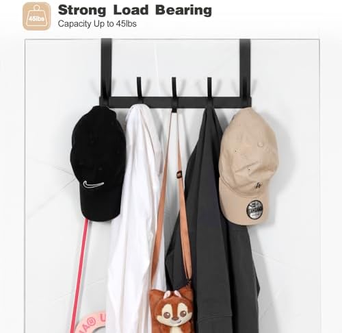 Over The Door Hooks, Door Hanger Hooks for Hanging, Over The Doors Towel Racks for Bathroom with 10 Coat Hook, Coat Rack Bathroom Accessories(2 Pack, Black)