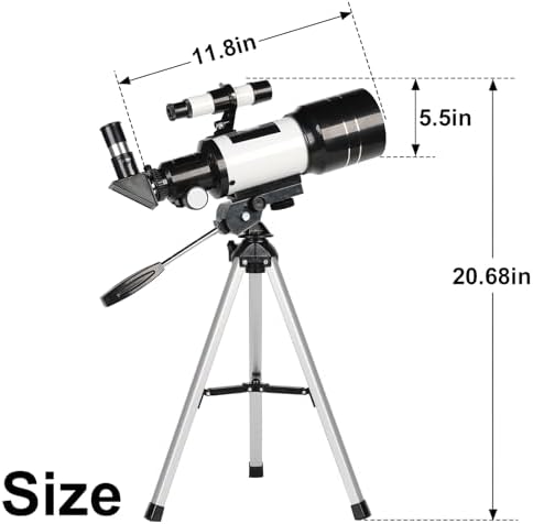 Telescope for Adults & Kids, 70mm Aperture Refractor (15X-150X) Portable Travel Telescope with Phone Adapter & Wireless Remote, Astronomy Beginners Gifts, Black