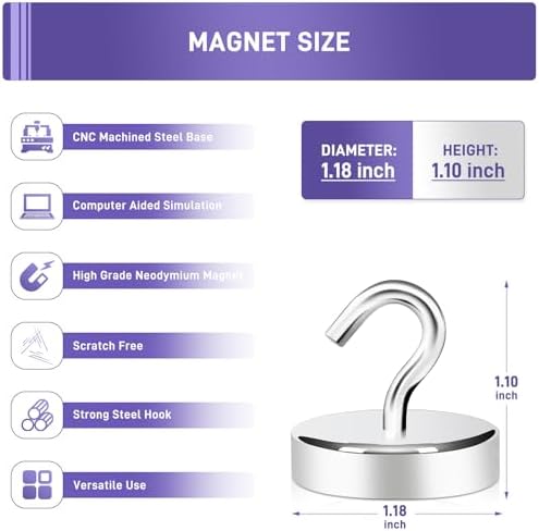 Neosmuk Magnetic Hooks, Cruise Ship Essentials, 100lb+ Heavy Duty Magnetic Hooks for Cruise Cabins, Refrigerator, Grill, Hanging, and Travel | Extra Strong Must-Haves Magnet Hook,Gold