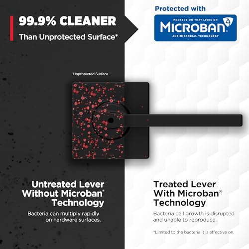 Kwikset Casey Interior Privacy Door Handle with Lock, Door Lever For Bathroom and Bedroom, Matte Black Reversible Keyless Turn Lock, with Microban Protection