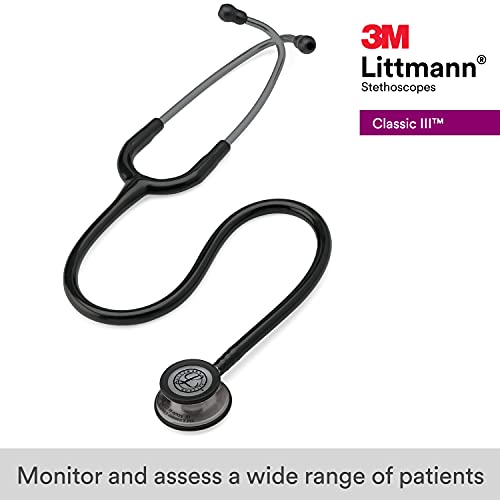 3M Littmann Classic III Monitoring Stethoscope, 5811, More Than 2X as Loud, Weighs Less, Stainless Steel Smoke-Finish Chestpiece, 27" Black Tube, Smoke Stem, and Headset