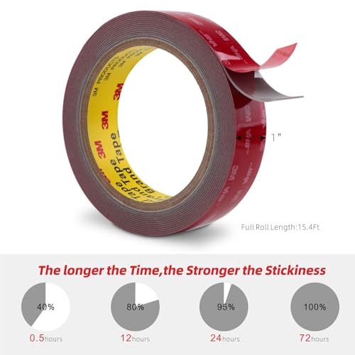 Heavy Duty Double Sided Tape 1" x 15.4Ft 2 Pack Made of 3M Mounting Tape 5608 VHB Foam Tape Waterproof for Indoor Outdoor Home Office Car Decor