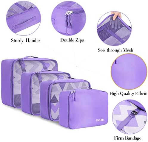 BAGAIL 8 Set Packing Cubes Luggage Packing Organizers for Travel Accessories-Light Purple