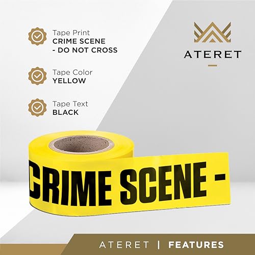 ATERET Crime Scene Do Not Cross Tape 2 Pack 3 inch x 1000 feet, Hazard Safety Tape, Construction Tape for Danger/Hazardous Area, Ideal Use for Halloween Decorations, Party, Work-Site