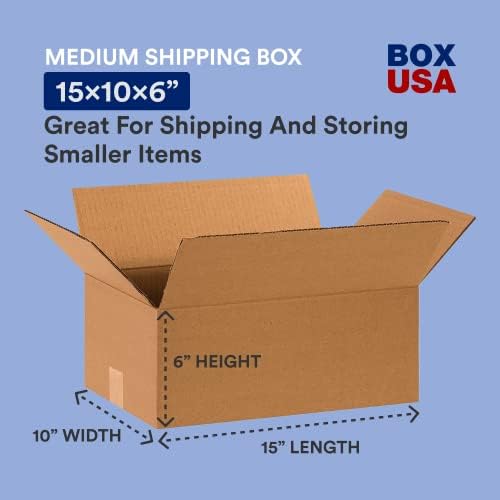 BOX USA 15 x 10 x 6 Corrugated Cardboard Boxes, Medium 15"L x 10"W x 6"H, Pack of 25 | Shipping, Packaging, Moving, Storage Box for Home or Business, Strong Wholesale Bulk Boxes