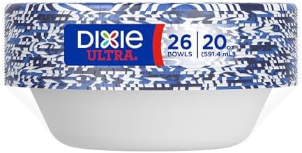 Dixie Ultra, Large Paper Bowls, 20 Oz, 26 Count (Pack of 6), Microwave Safe, Compostable, Disposable Bowls Great For Breakfast, Lunch, And Dinner Meals