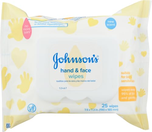 Johnson's Baby Hand & Face Baby Sanitizing Cleansing Wipes for Travel and On-The-Go, No More Tears Formula, Paraben and Alcohol Free, 25 ct, Case of 4