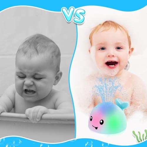 Baby Boy Bath Toys, Toddler Bath Toys for Kids Ages 1-3, Light Up Whale Bath Toy Sprinkler, Pool Water Table Infant Baby Toys 6-12-18 Months, Bathtub Fountain Toy Boys 1st Birthday 1 2 3 Gifts