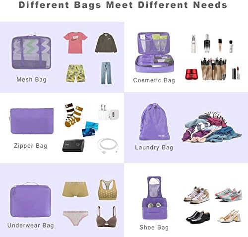 BAGAIL 8 Set Packing Cubes Luggage Packing Organizers for Travel Accessories-Light Purple